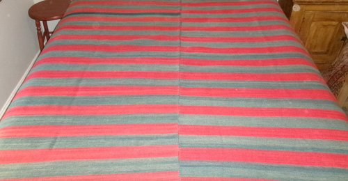Early 1800's Blue & Red Bars Coverlet