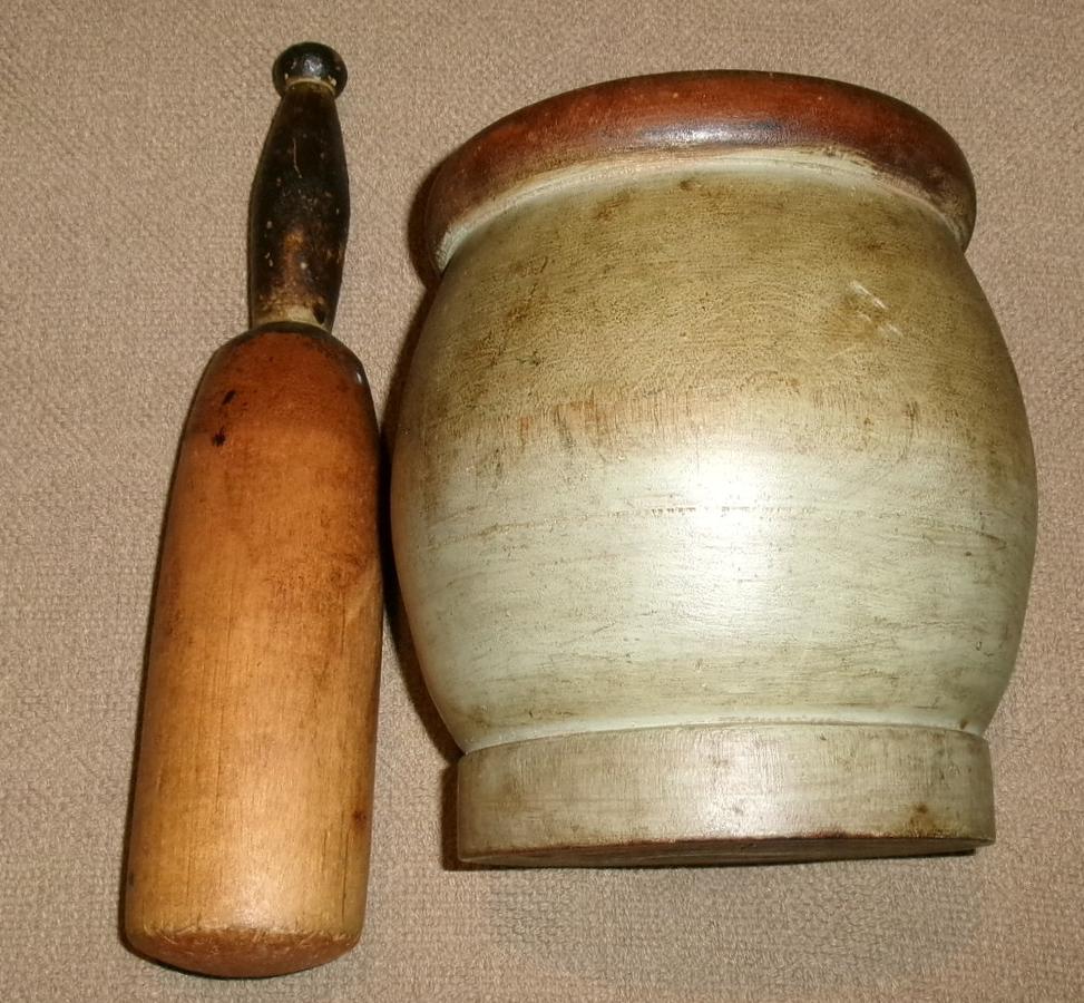 19th C. Mortar & Pestle in Original Paint
