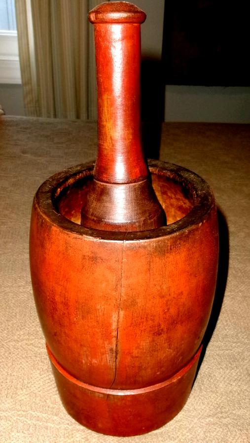 19th C. Mortar & Pestle in Good Red Paint