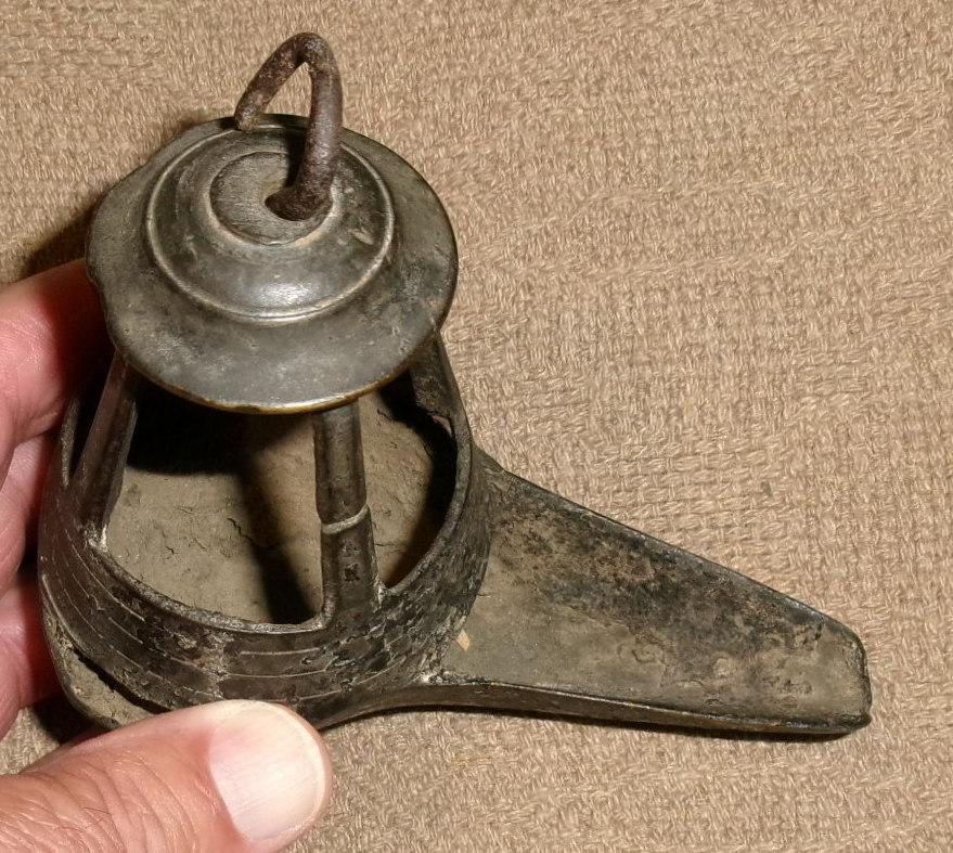 18th C. Bronze Hanging Oil Lamp