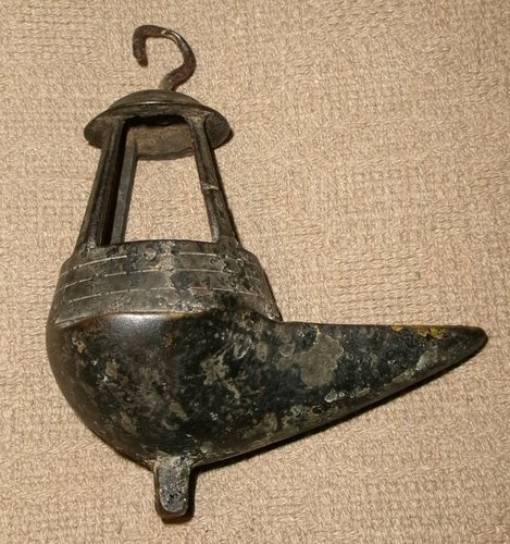 18th C. Bronze Hanging Oil Lamp