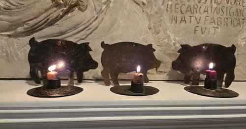 THREE LITTLE IRON PIGS Candle Holders