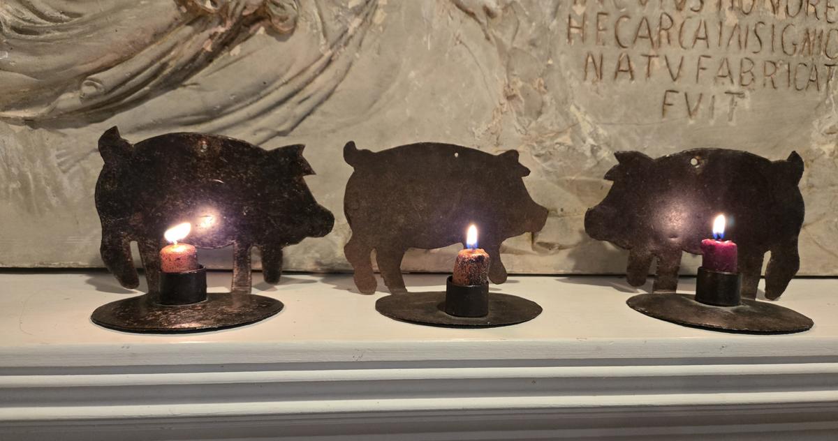 THREE LITTLE IRON PIGS Candle Holders
