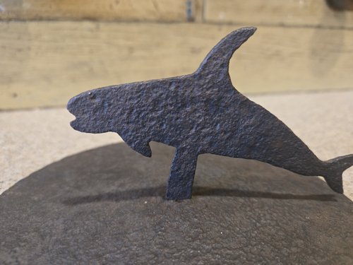 18th c Iron POT LID DOLPHIN