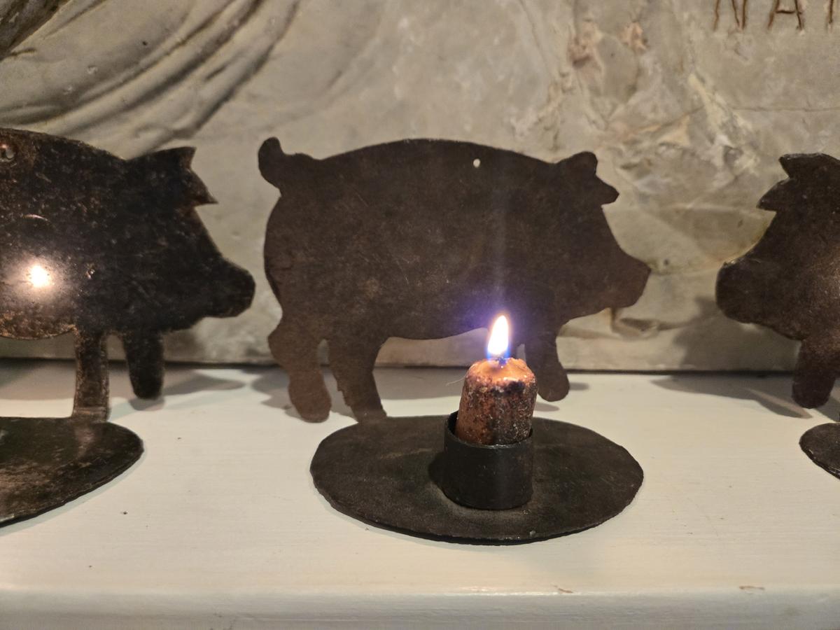 THREE LITTLE IRON PIGS Candle Holders