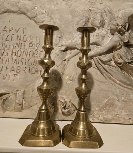 PAIR 19TH C BRASS CANDLESTICKS