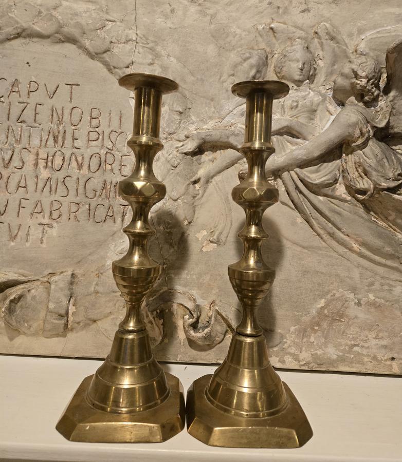 PAIR 19TH C BRASS CANDLESTICKS