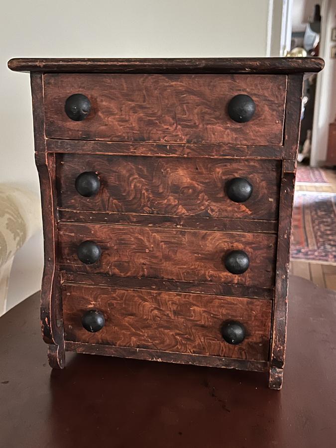 19th c.Miniature Grain Painted Empire Chest