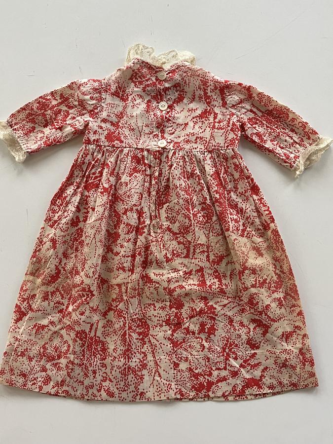 Small Red and Ivory Print Doll's Dress