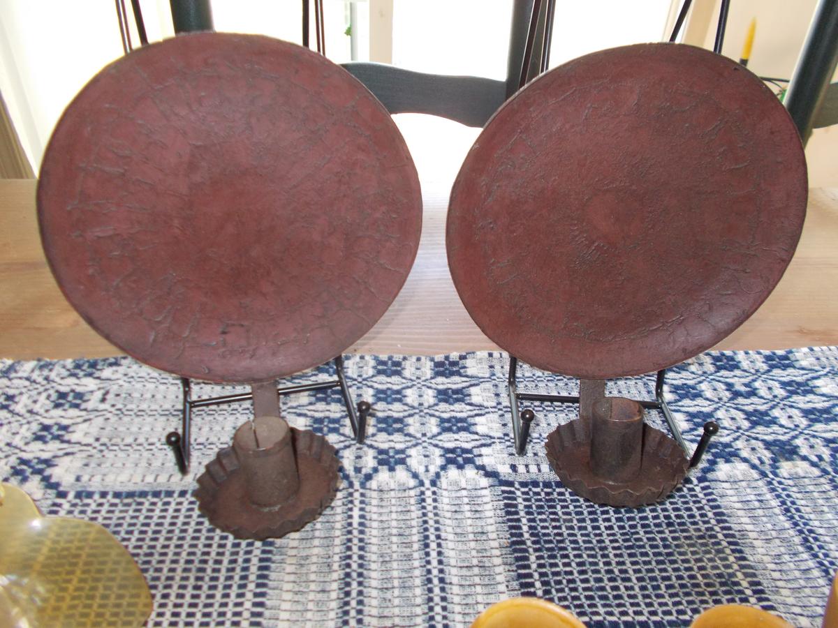 EARLY PAIR OF TIN SCONCES IN PAINT