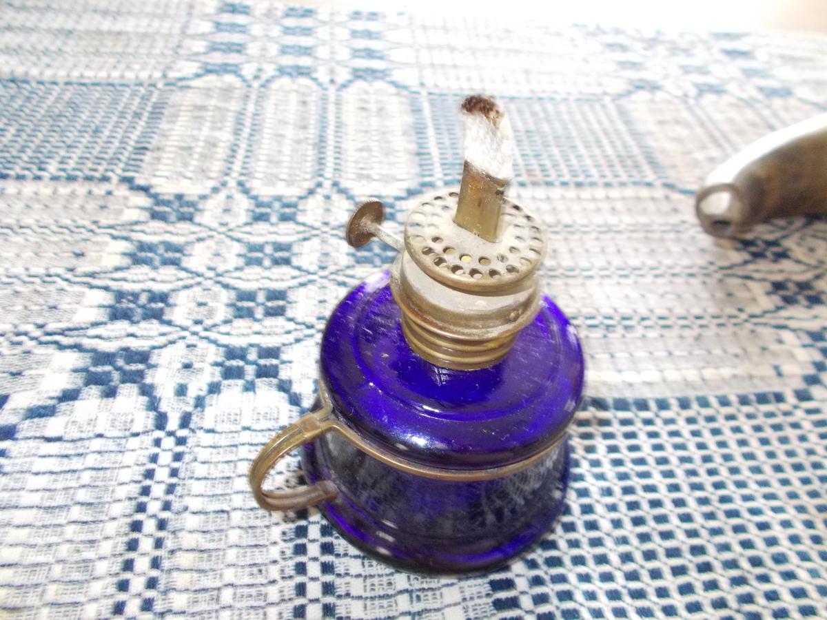 EARLY LIGHTING COBALT GLASS CHAMBERSTICK
