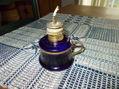 EARLY LIGHTING COBALT GLASS CHAMBERSTICK