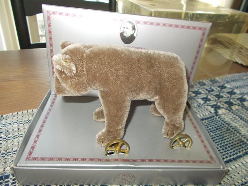 STEIFF BEAR ON WHEELS IN ORIG.. BOX