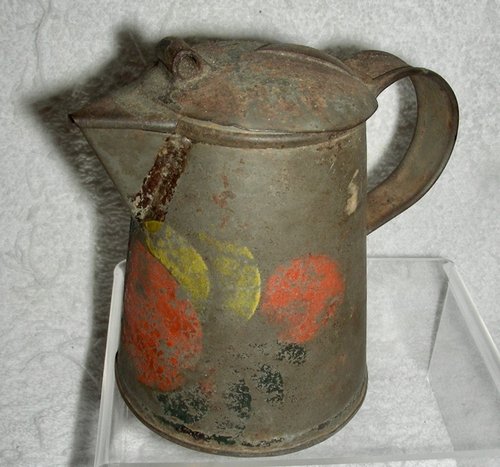 Decorated Tole (Tin) Syrup Pitcher