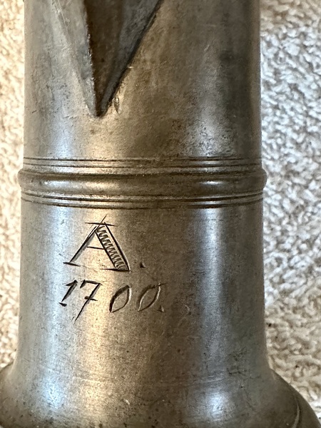 Small 18th C. Pewter Holy Water Jug