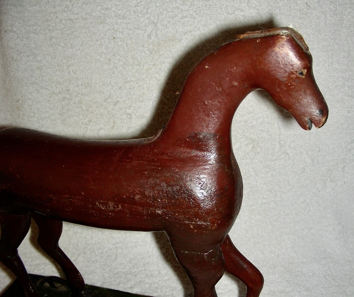 Mid 19th C Primitive Wooden Horse Pull Toy