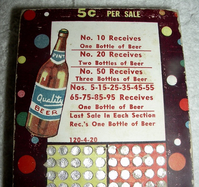 Small BEER Punch Board, c. 1950