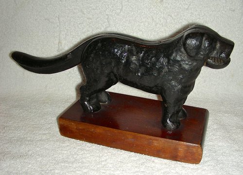 Dog Figural Nutcracker Mounted on Wooden Base