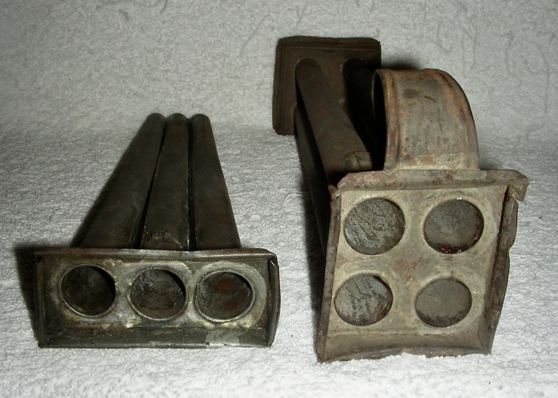 3 & 4 Tube Tin Candle Molds, 19th C.