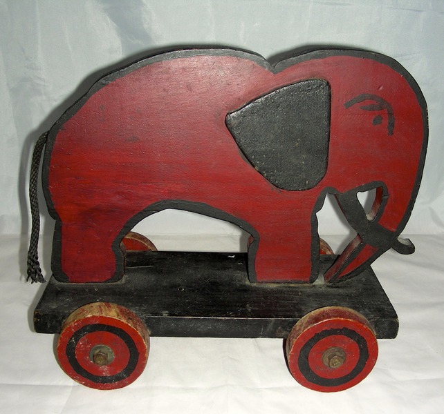 Wooden Elephant Pull Toy w/ Applied Ears & a Scowl