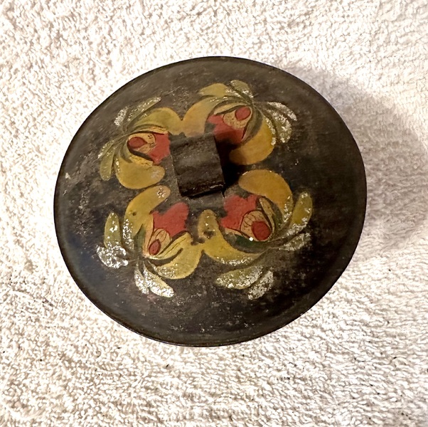 Round Decorated Tole Covered Sugar Bowl