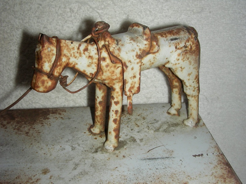 Metal Sculpture Cowboy & Horse Branding Calf
