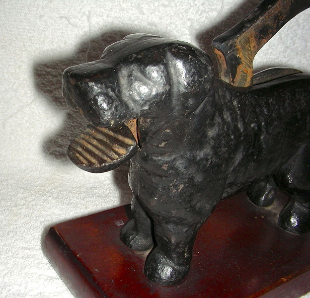 Dog Figural Nutcracker Mounted on Wooden Base