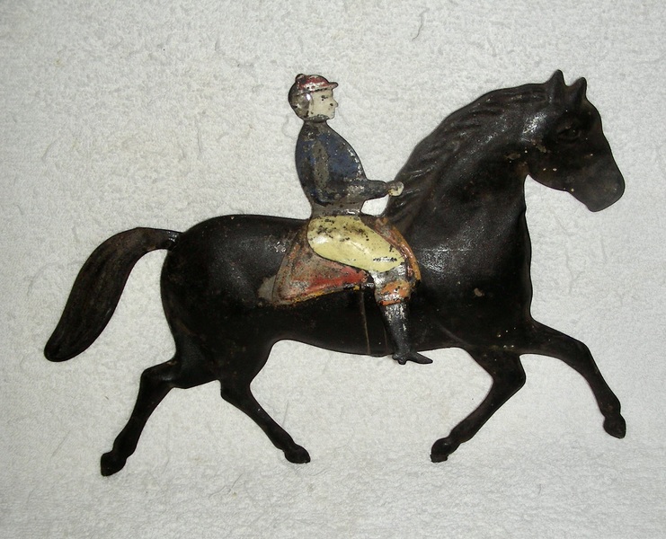 Full-Bodied Painted Tin Horse & Rider