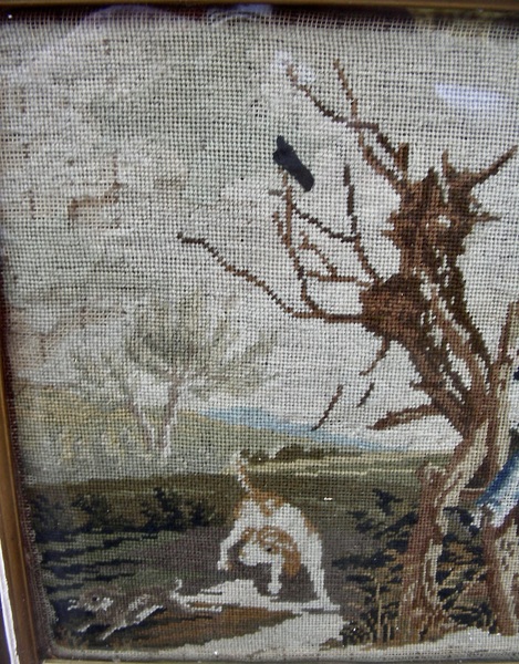 Small Needlework of Rabbit Hunter w/Dog