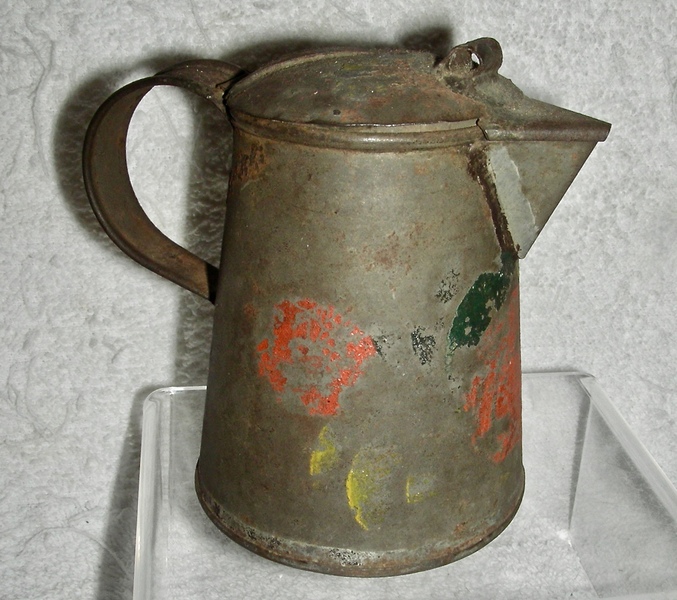Decorated Tole (Tin) Syrup Pitcher