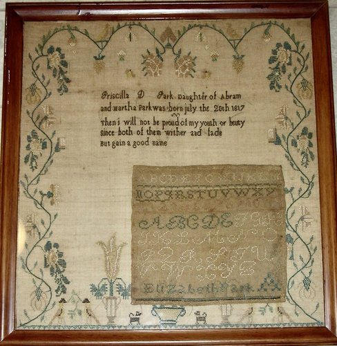 2 Samplers by Girls Named Park 1 Frame c1825
