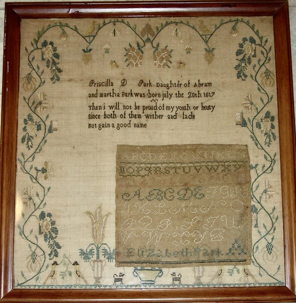 2 Samplers by Girls Named Park 1 Frame c1825