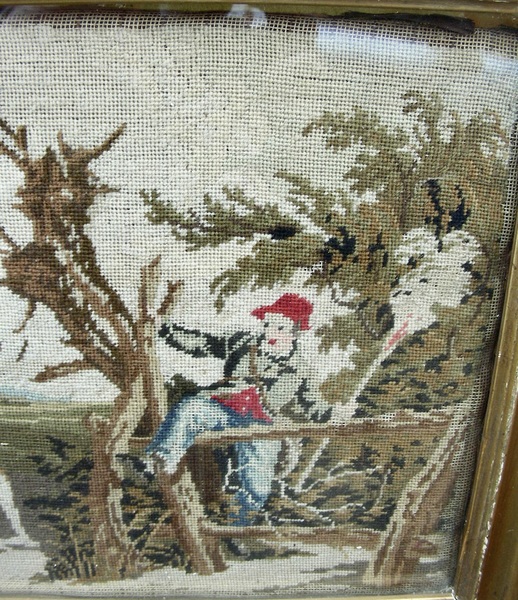Small Needlework of Rabbit Hunter w/Dog