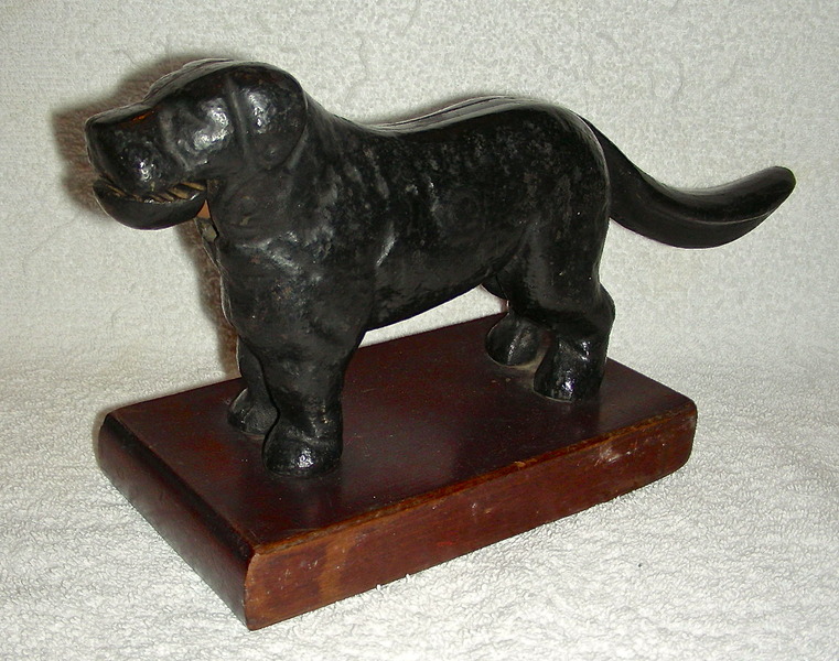 Dog Figural Nutcracker Mounted on Wooden Base