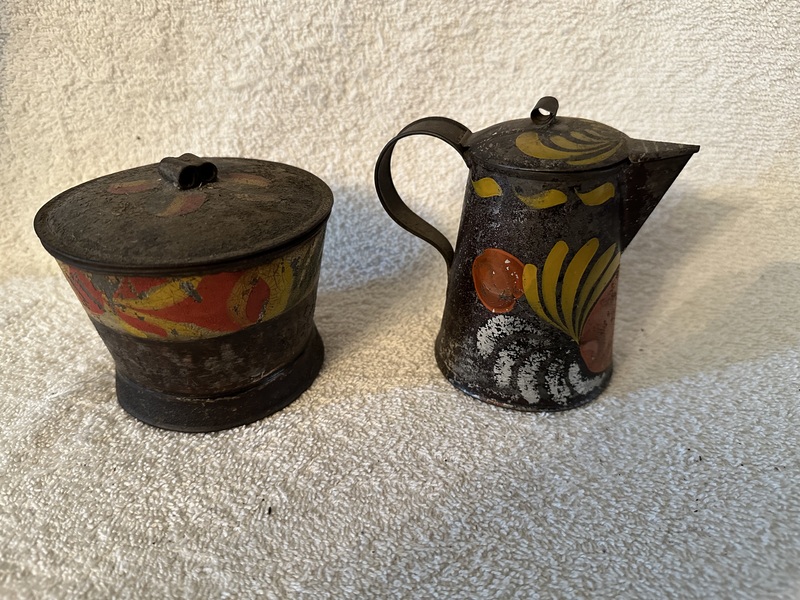 Decorated Tole Creamer & Sugar Bowl