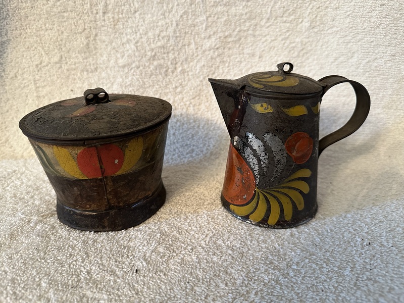Decorated Tole Creamer & Sugar Bowl
