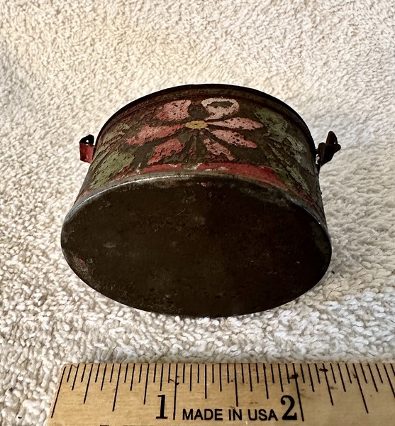 Small Decorated Tole Oval Box w/Handle