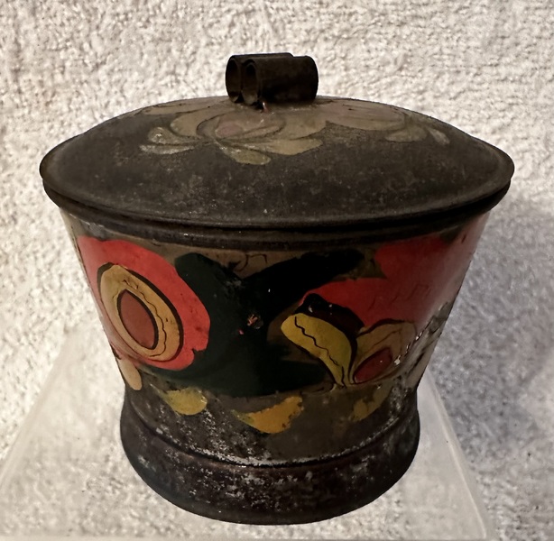 Round Decorated Tole Covered Sugar Bowl