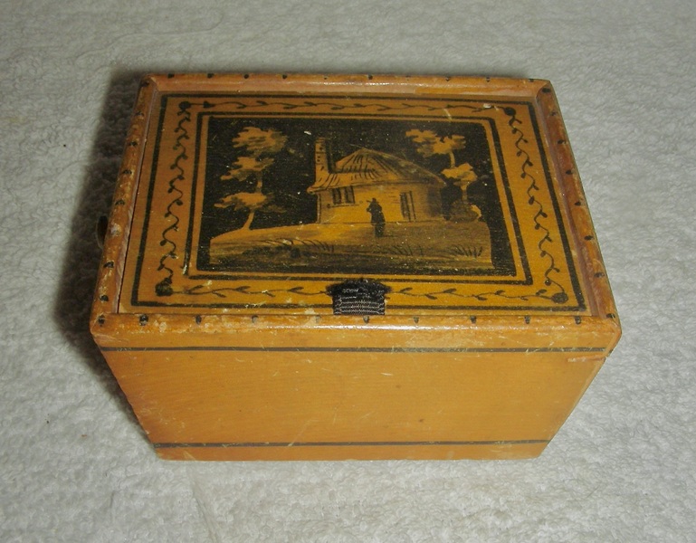 Small 19th C Trinket Box w/ Hand-Painted Lid