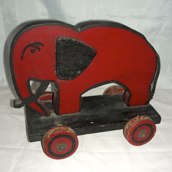 Wooden Elephant Pull Toy w/ Applied Ears & a Scowl