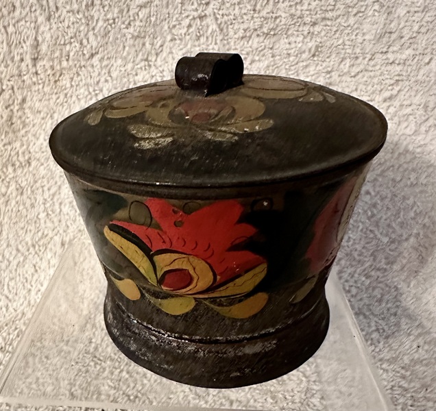 Round Decorated Tole Covered Sugar Bowl