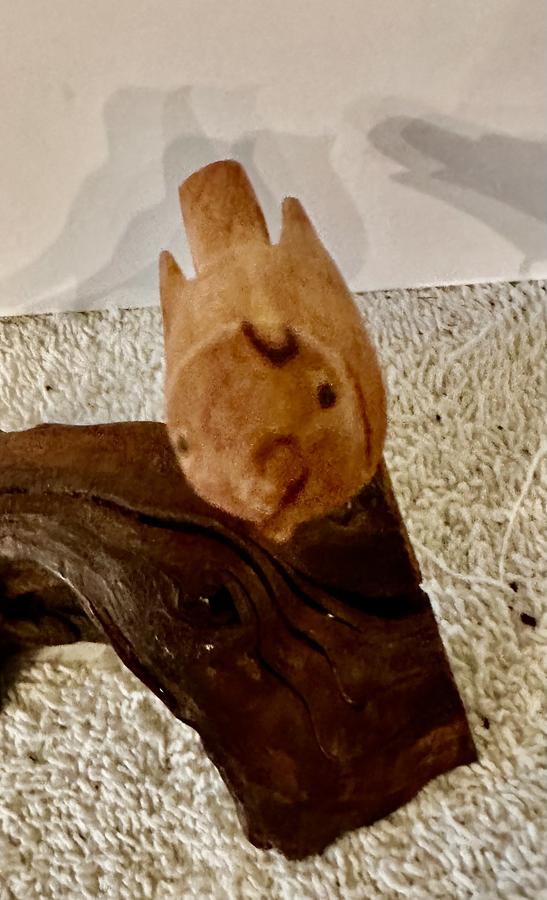 2 Small Carved Songbirds on Stump