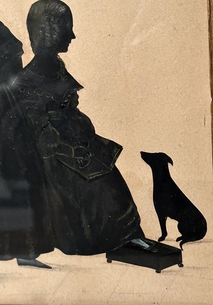 Cut 19th C. Silhouette of 2 Girls & Dog