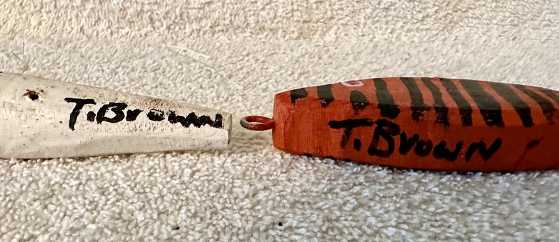 Painted Fishing Lure & Bobber Signed T Brown