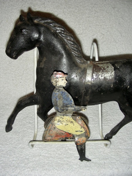 Full-Bodied Painted Tin Horse & Rider