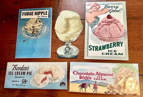 5 Vintage 1950s Paper Ice Cream Signs