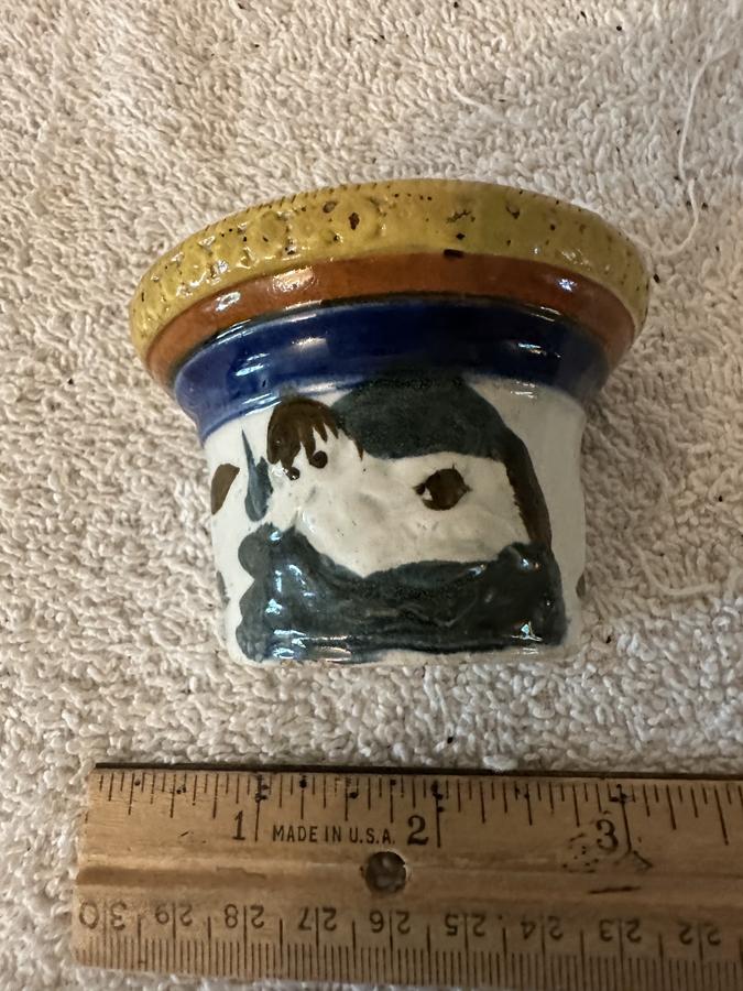 Small Decorated Prattware Bird Cage Feeding Cup