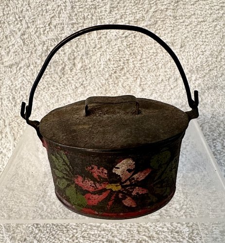Small Decorated Tole Oval Box w/Handle