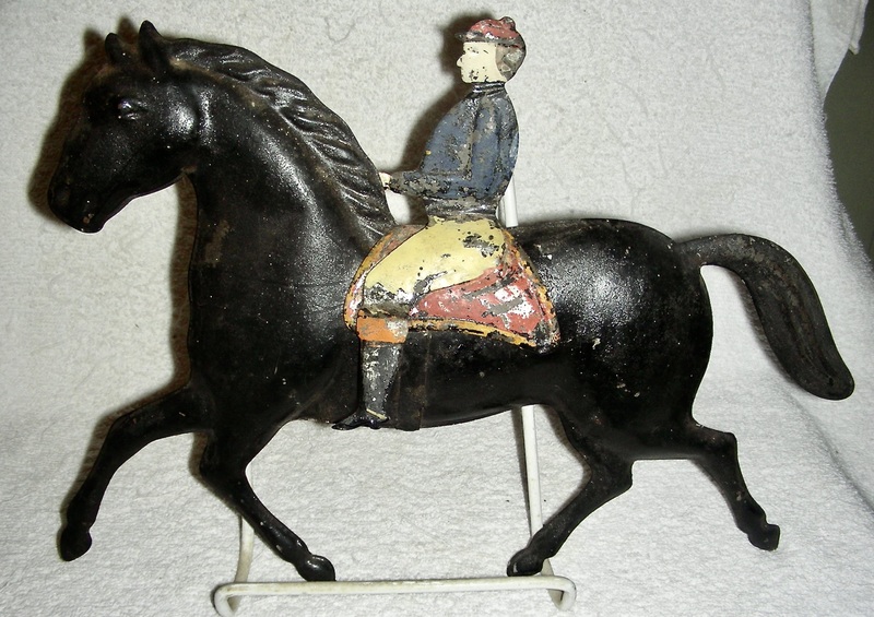 Full-Bodied Painted Tin Horse & Rider