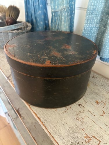 !9th Century Old Black Paint Wood Pantry Box